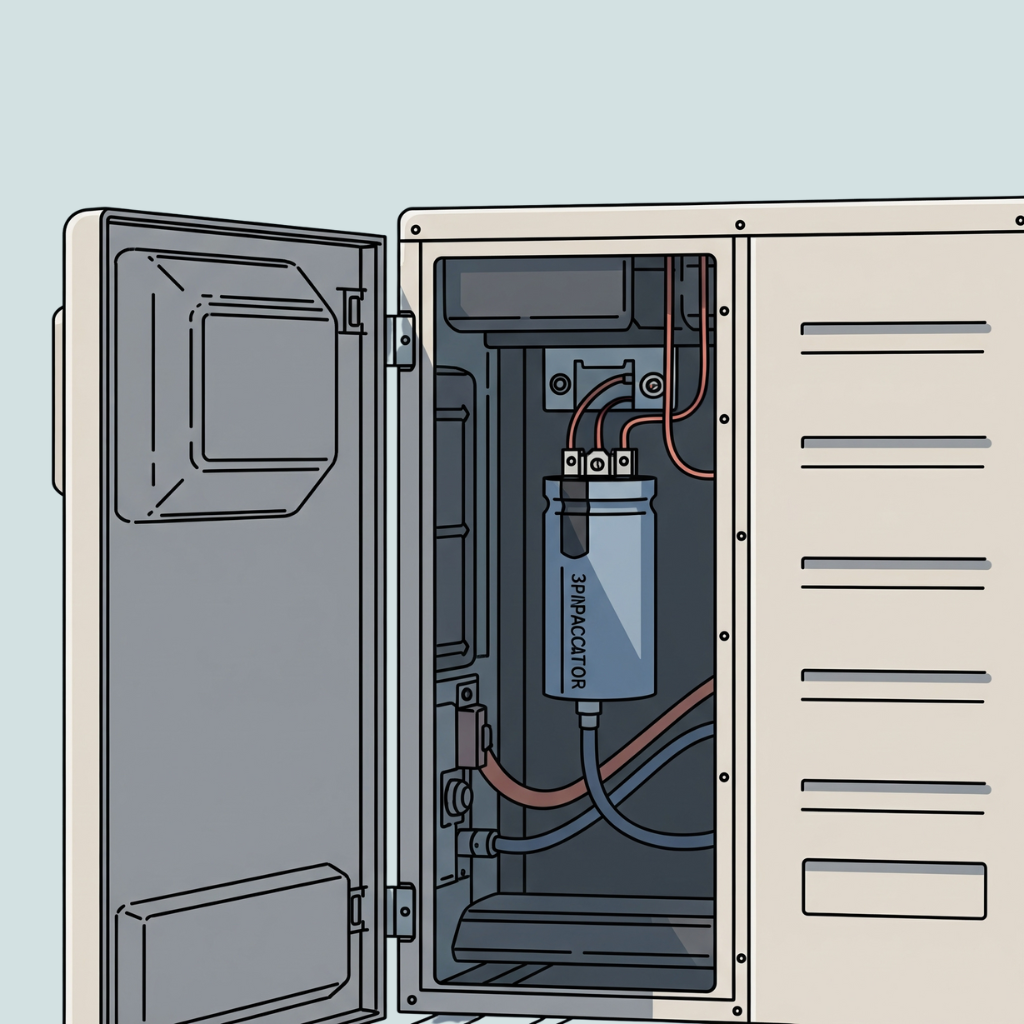 Air conditioner unit with capacitor exposed for visual clues