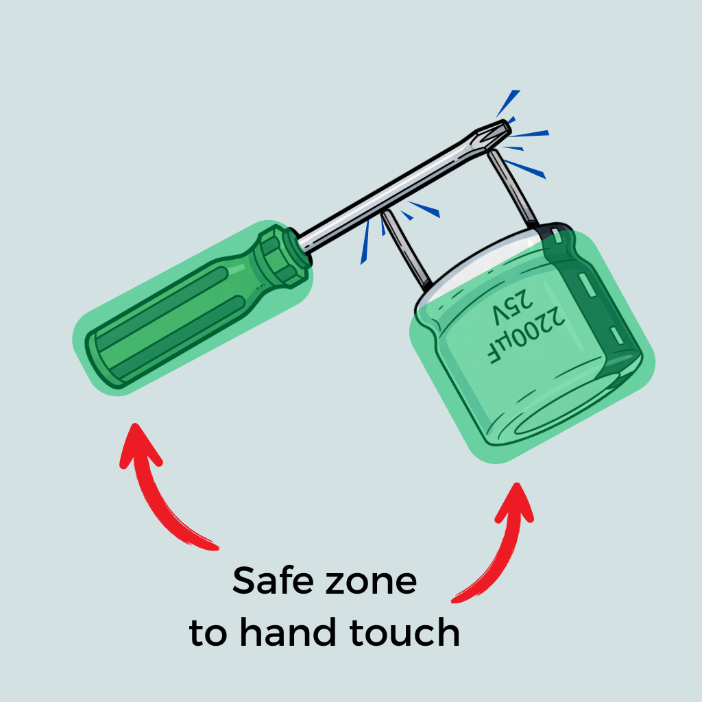 Safe way to discharge capacitor using a screwdriver